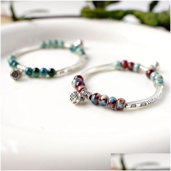 Perlé Strand Bohème Sliver Couleur Bracelet Perle Simple Motif Bijoux Boho Conception Ethnique Bracelet En Métal Pour Les Femmes De Noce Acc Dhzpj