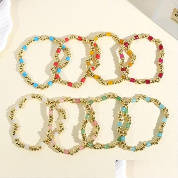 Beaded Strand Bohemian Summer Colorf Gold Beads Pulseras para mujeres Ins Fashion Piedra natural Elástico Jewelry Gifts Wholesale Drop De Dhobf