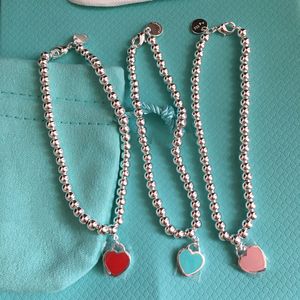 Bracelets à brins de perles pour femmes en argent sterling 925 rouge rose bleu vert breloques en forme de coeur de luxe bijoux de créateur dame cadeau de noël avec sac original
