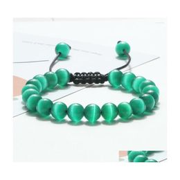 Perlé Brin Charme Femmes Bracelets 8Mm Naturel Cat Eye Pierre À La Main Réglable Charmes Tressé Bracelet Hommes Bijoux Drop Delivery Dhfvr