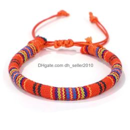 Perlé Strand Bracelet Ethnique Colorf Coton Corde Tissé À La Main Irregar Géométrique Fleur Motif À La Mode Bijoux Drop Delivery Bracelets Dhqo7