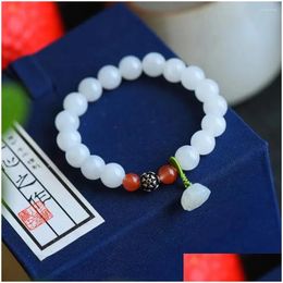 Kralen streng hetian jade 10 mm ronde kraal armband met lotus pod ornamenten 9407 drop levering sieraden armbanden dhvkx