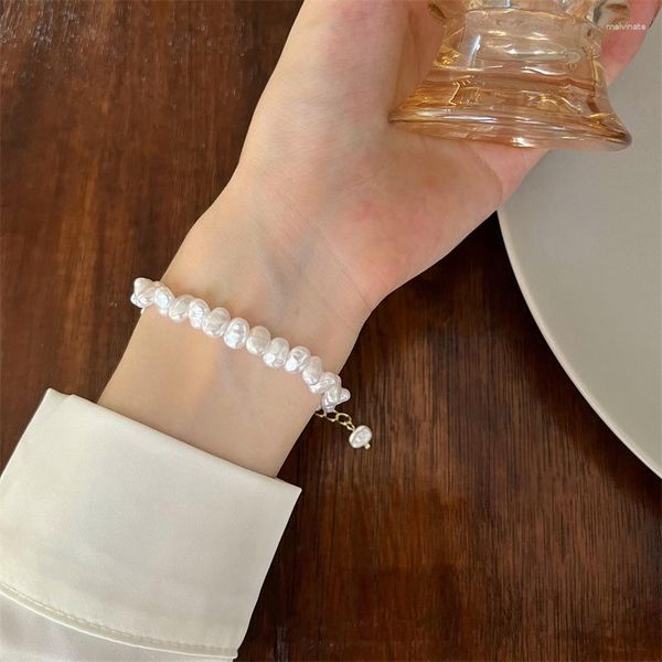 Pulsera de perla blanca irregular de hilo de cuentas para mujeres diseño simple de alto sentido de temperamento de moda pulseras accesorios de joyería fina