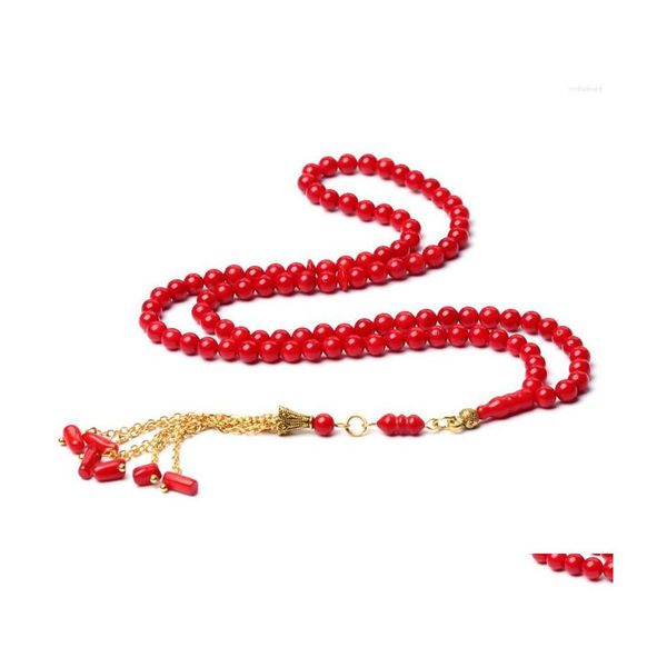 Brin de perles perles de prière islamique musulman Tespih Sier Tasbih chapelet en pierre de corail rouge naturel Sibha rond 5 mm 99 livraison directe bijoux Dhkdv
