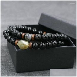 Kralen streng luxe sieraden 2 stks/set natuurlijke glitter steen armbanden mannen chakra kralen armband voor vrouwen maansteen pseras hombre wi dhpmp