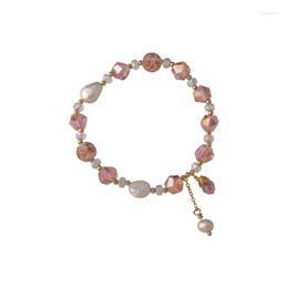 Stron perlé minar couleur rose sucré Irregar Crystal Bracelets de perles d'eau douce pour femmes Perles d'or féminines