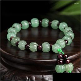 Bracelet à brins de perles en Jade naturel, perle de citrouille, grenat, certificat cadeau, livraison directe, bijoux Bracelets Dhe1A