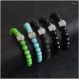 Hebra de cuentas Piedra de lava natural Negro Blanco Pulsera Amor Corazón Perro Pulseras Mujeres Hombres Yoga Buda Brazalete Mascota Animal Joyería Gota D Dhsb2