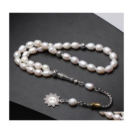 Fil perlé Perle naturelle Sibha Eau douce de haute qualité Taille 89 mm Tasbeeh 33 Perles de prière islamique Tasbih Chapelet musulman Tesbih Drop Dhmit