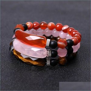 Kralen streng natuursteen prisma gefacetteerde kralen armband semi -buikligging roos quartz rode agaat gele jade yoga armbanden wris dhbqn