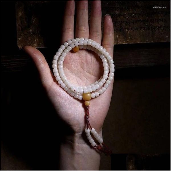 Cuentas de cuentas de jade blanco natural Bodhi Semillas 108 piezas Juguete de mano para mujer Barril viejo Mini pulsera Entrega de gotas Pulseras de joyería Otqlo