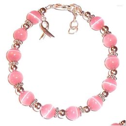 Kralen streng roze kanker armbanden lint borstbewustzijn armband voor vrouwen oktober sieraden - drop levering dhwa3