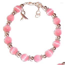 Kralen streng roze kanker armbanden lint borstbewustzijn armband voor vrouwen oktober sieraden - drop levering dhoxo