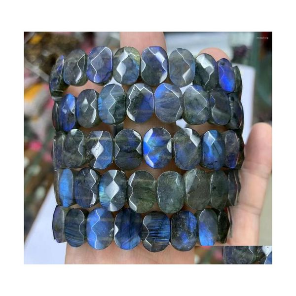 Cuentas de cuentas de piedra de labradorita del arco iris Pulsera de piedras preciosas naturales Brazalete de joyería de bricolaje para mujer Hombre Regalo Venta al por mayor Gota Entregar Dhxn1