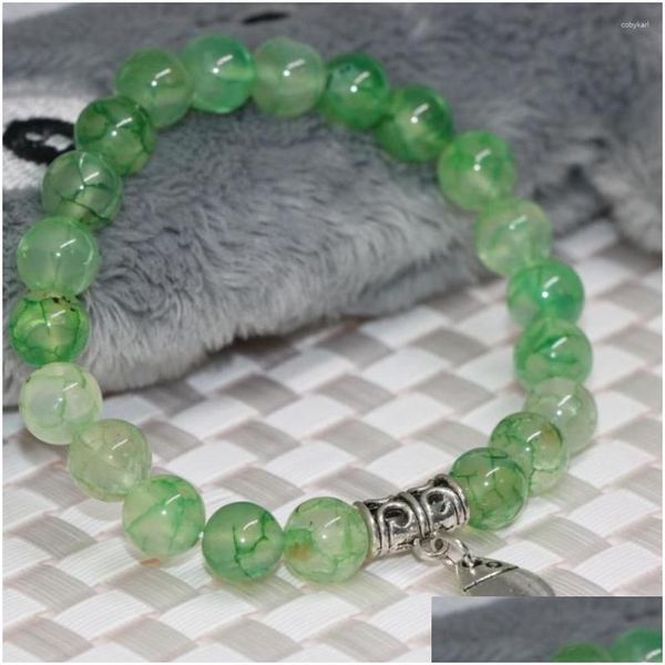 Pulsera de piedra semipreciosa con cuentas de 8 mm para mujer, palomitas de maíz verdes de manzana, ágata natural, cornalina, ónix, cuentas redondas, joyería de 7,5 pulgadas B2027 OTKtw