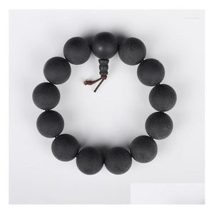 Hebra de cuentas Taiwán Pulido sintético Pulsera de cuentas de madera 18Mm Mano Buena suerte Sedante Negro Helado Textura Pulseras Gota Entregar Dhrwh