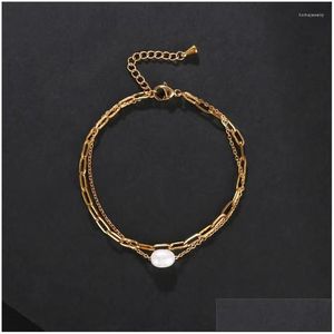 Beaded Strand Trendy Titanium Steel Bracelet Pulseras elegantes Gold Sier Colors para mujeres Ity Jewelry Pseras Charm Gift Drop Delivery Dh6To
