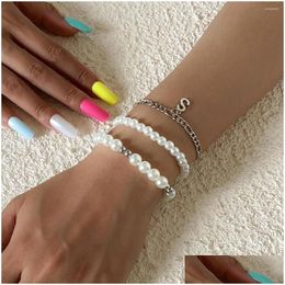 Perlé Strand Vintage Bracelet Pour Femmes Bohème Tressé Lettres Imitation Perle Rétro Frosty Wind Splicing Bijoux Cadeaux Q Drop De Dhz5L