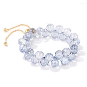 Bracelet en cristal de verre en forme de goutte d'eau, brin de perles, perle grise synthétique, chaîne réglable, femme brillante, bijoux Reki, livraison cadeau Br Otmnu