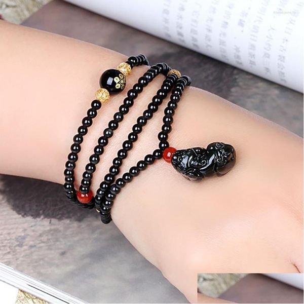 Perlé Strand Gros Rainbow Eye Obsidienne Naturelle Pierre Bracelets Perles Avec Pixiu Pendentif Bracelet Chanceux Pour Femmes Hommes Énergie Je Dhite