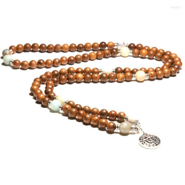 Hilos de cuentas 108 cuentas Pulsera de yoga para mujeres Hombres Sándalo natural Budista Buda Madera Oración Lotus OM Rosario Pulseras Neckla Fawn22