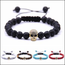 Kralen strengen 10 -st/set handgemaakte geweven armbanden turquoise stenen decoratief skl hoofd kralen voor mannen en vrouwen drop deliv dhseller2010 dhgty