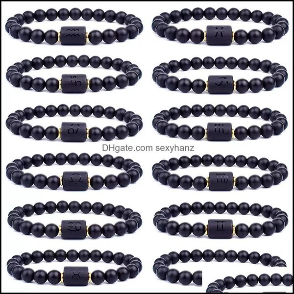 Hilos de cuentas 12 Pulseras de constelación Hombres Piedra negra Hilos de cuentas Pulsera Signo de estrella Zodiaco Horóscopo Amante Pareja Amistad J DHpxB