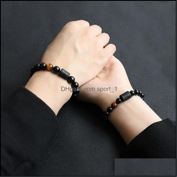 Hebras de cuentas 12 Pulseras de constelaciones Hombres Piedra negra Tigres Hebras de ojo Pulsera Signo de estrella Zodíaco Amante del horóscopo Dhseller2010 Dhk8N