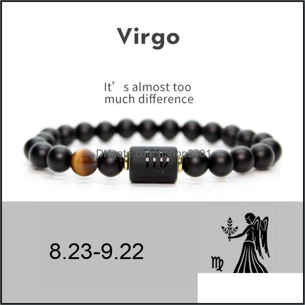 Hilos de cuentas 12 Pulseras de constelaciones Hombres Hilos de cuentas de piedra negra Gire la pulsera de la suerte Signo de estrella Horóscopo del zodíaco Amante Pareja Fr Dh1Vm