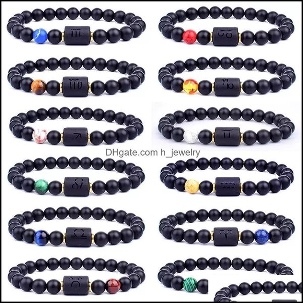 Hebras de cuentas 12 Pulseras de constelaciones Hombres Hebras de cuentas de piedra negra Pulsera Signo de estrella Zodiaco Horóscopo Amante Pareja Amistad J Dhrey