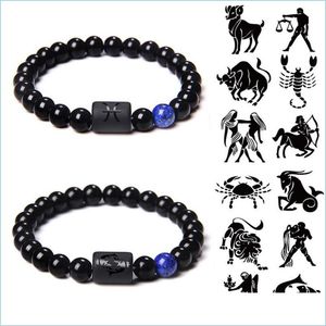 Hebras de cuentas 12 Signos del zodiaco Pulsera Cuentas de piedra Pareja Pulseras Cáncer Leo Virgo Libra Mejor amigo Constelación para hombres Mujeres Dh9K5