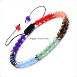 Brins de perles 12pc / ensemble Natural 4 mm 7 Perles de chakra tising Bracelet Cadeaux pour les hommes Femmes à la main de bijoux de yoga à la main