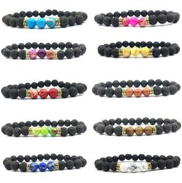 Kralen strengen 16 kleuren chakra's zwarte lava stenen kralen streng armband etherische oliediffuser armbanden vulkanisch gesteente kralen elasti dhk2r