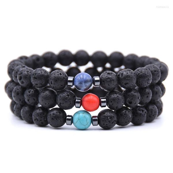 Brins de perles 18 couleurs Pure Natural Stone Strand Bracelet fait à la main Black Onyx Lava Beads Bracelets pour femmes hommes Bijoux Pulseira Male Tru