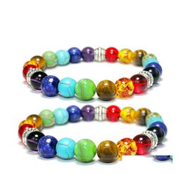 Fili di perline 18 Style 7 Chakra Bracciale con ciondoli per uomo Donna Black Lava Healing Nce Tiger Eye Beads Reiki Buddha Prayer Natural St Oth4K