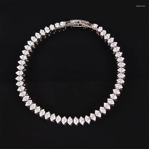 Brins de perles 18cm Marquise ovale coupe carrée luxe couleur argent sur la main Bracelet de Tennis Bracelet pour femmes cadeau de fête bijoux S7062Beaded Lar