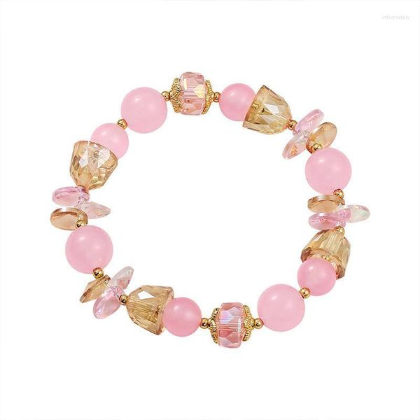 Hilos con cuentas 2022 Diseño Cuerda elástica Joyería de mano Moda Cristal Sintético Rosa Pulseras de ópalo para mujeres Novia Regalo Inte22