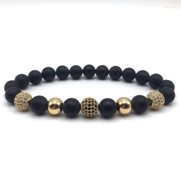 Hebras de cuentas 2022 pulsera de bola de discoteca de moda para hombres 8mm cuentas negras mate hechas a mano para regalo de joyas de fiesta Lars22