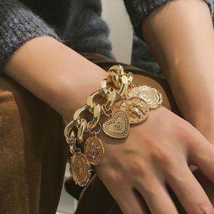 Perles Strands 2022 Bracelet Femme Punk Exagération Chaîne Coin Rétro Main Ornement Femme Personnalité Relief Figure Géométrique Homme Fawn22