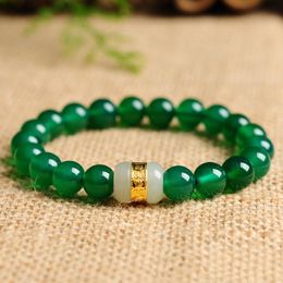 Beaded, Strands 24 K Goud Hetian Jade Armband Premium Gem Sieraden Armbanden Natuurlijke Agaat Rood Zwart Groen Liefhebbers voor Mannen en Vrouwen