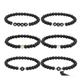 Brins de perles 26 lettres nom bracelet de perles extensible bricolage perle de verre noir Boho bracelets d'amitié pour filles femmes plage d'été J Dh84U