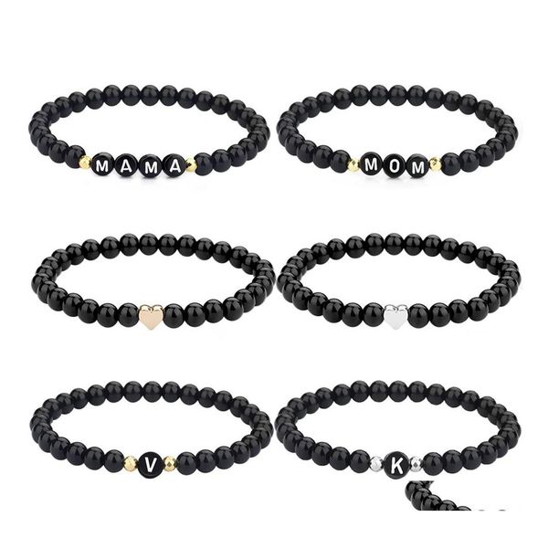 Brins de perles 26 lettres nom bracelet de perles extensible bricolage perle de verre noir Boho bracelets d'amitié pour filles femmes plage d'été J Dh84U