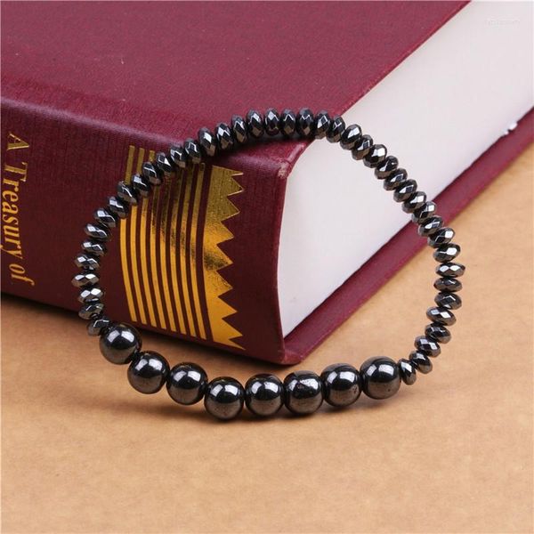 Brins perlés 2 pièces Hématite Homme Bracelets Bracelets 8mm Cordon Élastique Femme Croix Noir Cool Pierre Bracelet Pour Femmes MenBeaded Lars22