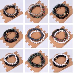 Beaded Strands 2pcs Paired Charm Men Bracelets Sets Crown Women's Natural Stone Beads Wristband Pareja Pulsera Regalos Amigos Joyería Kent22