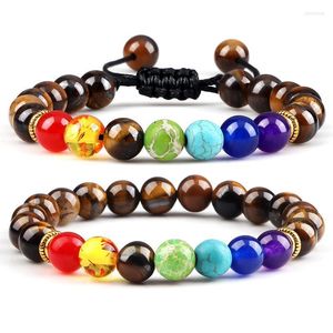 Beaded Strands 2 pièces/ensemble 7 Bracelets de perles Chakra naturel oeil de tigre pierre de lave guérison Reiki Bracelet pour femmes hommes mode fait à la main Yoga juif