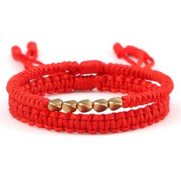 Perles Strands 2pcs / set Main Tissé Fil Corde Irrégulière Cuivre Perles Bracelets Femmes Hommes Ethnique Tibétain Bouddha Bracelet Chanceux Bijoux G