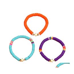 Beaded Strands 3Pcs / Set Colorf Polymère Argile Bracelet Pour Femmes Bohème Perles D'or Étoile Charme Bracelets Femme Bijoux Accessoire Dhu8J