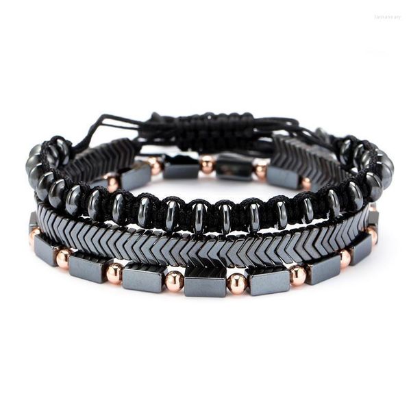 Brins de perles 3 pièces/ensemble perles de pierre naturelle Bracelet tresse Bracelets hommes femmes bijoux Erkek Bileklik amis Pulseiras Brazaletes cadeau La