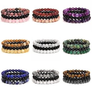 Kralen strengen 3 stks set natuursteenarmbanden voor vrouwelijke mannen mode 8mm kralen armband sets rozenkwarts amethists sodalite HEM2295