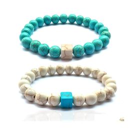 Kralen strengen 4 stijlen vierkant natuurlijke turquoise streng armband sieraden 8 mm aromatherapie zwarte lava steen diy etherische oli diffus dhxn8